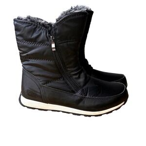 Time and Tru Black Quilted Winter Snow Boots with Fur Lining Side Zipper Size 10